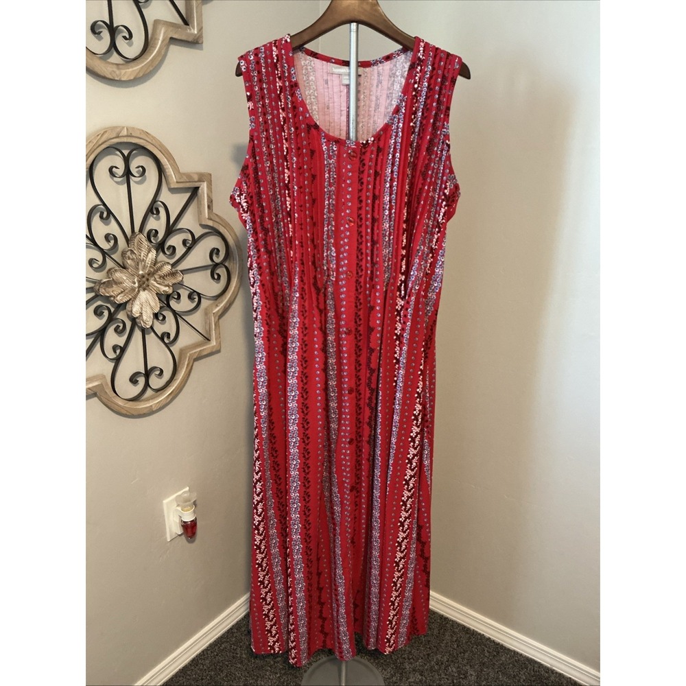 Woman Within‎ A-Line Dress Plus Size 18/20 Red Floral Pleats Buttons